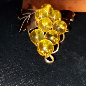 Vintage Lucite Grapes and Leaves Brooch